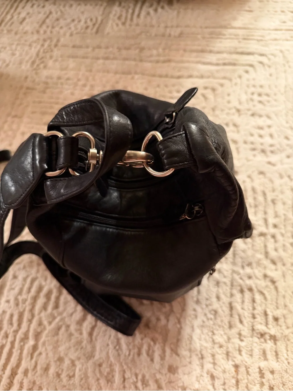 Tignanello black leather backpack purse convertible